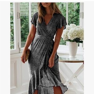 Zesica Bohemian Floral Wrap V Neck Maxi Dress M